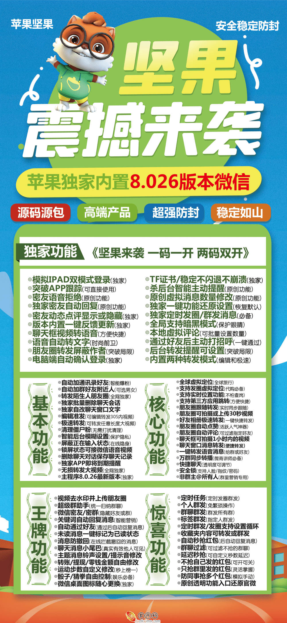 【苹果坚果TF多开官网下载更新地址激活授权码卡密】24小时自助下单发卡商场《虚拟定位抢红包》微信多开营销软件